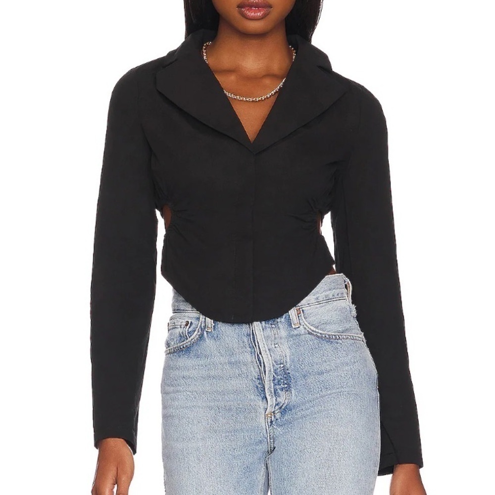 Revolve more to come black button down crop collar shirt with cut out sides SZ S - Picture 1 of 6
